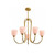THJS8 French Gold Branch Chandelier, Pink Glass Decorative Fixture 68 cm