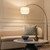Brightech Mason Arc Floor Lamp - Modern Corner Standing Lamp with Unique Hanging Drum Lamp Shade for Living Room - Bright Overhead, Curved Hanging Light for Bedroom. Library, Den - Bronze