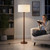 Buruis 65 Inch Single Ball Walnut Wood Floor Lamp with Linen Shade, Cream