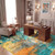 8x10 Area Rug for Living Room, Abstract Washable Large Rugs, Teal/Orange