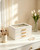 Homeanda Jewelry Boxes Organizer with Glass Lid, 3-Layer PU Leather, Beige