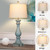 Cinkeda 29" Tall Coastal Lamp,Retro-Blue Vintage Bedside Nightstand Lamps with USB Charging Ports A/C,3-Way Dimmable Touch Control Table Lamps for Bedroom Living Room,Single Blue