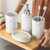 Soap Dispenser Set 4 Pcs Home Counter Ceramic with Soap Dispenser Dish 2 Mouthwash Cups Box Packaging for New Home