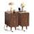 Narrow Side Table Set of 2 Wood Farmhouse Nightstand with Charging Station