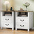 Decofy Farmhouse Nightstand Set of 2 with Charging Station, 2 Drawers, 18" Wide Rustic Bedside Table with Open Shelf, Wood End Table, Night Stand Set of 2 for Bedroom, White