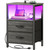 Huuger Night Stand with Charger Station and LED Lights, 2 Drawer Nightstand