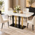 KEIKI 51.2" Glass Dining Table with White Marble Look Top, Gold Black Base