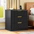 TEENFON Fluted Nightstands Set of 2, Night Stand with Charging Station and LED Light, Nightstand with 3 Storage Drawers, Bedside Table for Small Space, Bedroom, Black