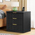 TEENFON Fluted Nightstands Set of 2, Night Stand with Charging Station and LED Light, Nightstand with 3 Storage Drawers, Bedside Table for Small Space, Bedroom, Black