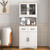 MATONELL Kitchen Pantry Cabinet, Wooden Microwave Storage Hutch with Glass Doors, 2 Drawers & Adjustable Shelves, White Kitchen Cabinet for Kitchen Dining Room