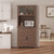 SunnyFurn 72" Tall Kitchen Pantry Storage Cabinet, Kitchen Hutch with Microwave Stand, Drawer, 2 Glass Doors & 2 Wooden Doors, for Living Room, Dining Room, Brown