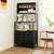 Baker's Rack with Power Outlet and Storage Shelves, Microwave Stand with Louvred Door Cabinets, Black