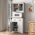 Kiwaou White Kitchen Pantry Cabinet with Glass Doors and Drawer