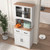 Kiwaou White Kitchen Pantry Cabinet with Glass Doors and Drawer