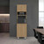 HomeStock Tall Kitchen Pantry Cabinet with Microwave Compartment, Open Shelves & Closed Storage, Natural Oak Finish