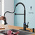 VIDEC Touch On Kitchen Faucet, 3 Modes Pull Down Sprayer, Sensor Activated, Ceramic Valve,LED Temperature Control, 360-Degree Rotation, 1 or 3 Hole Deck Plate. 10-Year Warranty. (Black,KW-66R)