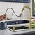 VIDEC Touch-Less Kitchen Faucet, 3 Modes Pull Down Sprayer, Touch-Less Sensor Activated, LED Temperature Control, 360-Degree Rotation,1 or 3 Hole Deck Plate. 10-Year Warranty.(Matte Gold, KW-78J)