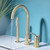 ZOCWJK 3 Hole Bath Mixer Tap Black Shower Head and Hose Set for Bath Taps Bathroom Hot Cold Water Tap Mixer Shower,Brushed Gold