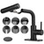 Matte Black Bathroom Faucet with Pull Down Sprayer, 6 Water Mode, Single Handle, 1 or 3 Hole Bathroom Sink Faucet with Pop Up Drain for RV Bar Laundry Vanity
