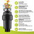 DC 1 HP Garbage Disposal Quiet 60dB with Power Cord, Continuous Feed