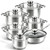 Colourcoco Stainless Steel Cookware Set Pots and Pans - 12 Pieces Nonstick Pot and Pan Set Includes 1 Frying Pans, 5 Pots, 6 Lids, with Stay Cooling Handle, Non-Toxic, Induction & Oven Safe