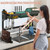 Over the Sink Dish Drying Rack Stainless Steel Drainer Shelf Kitchen Counter Organizer with 6 Hooks Black-A