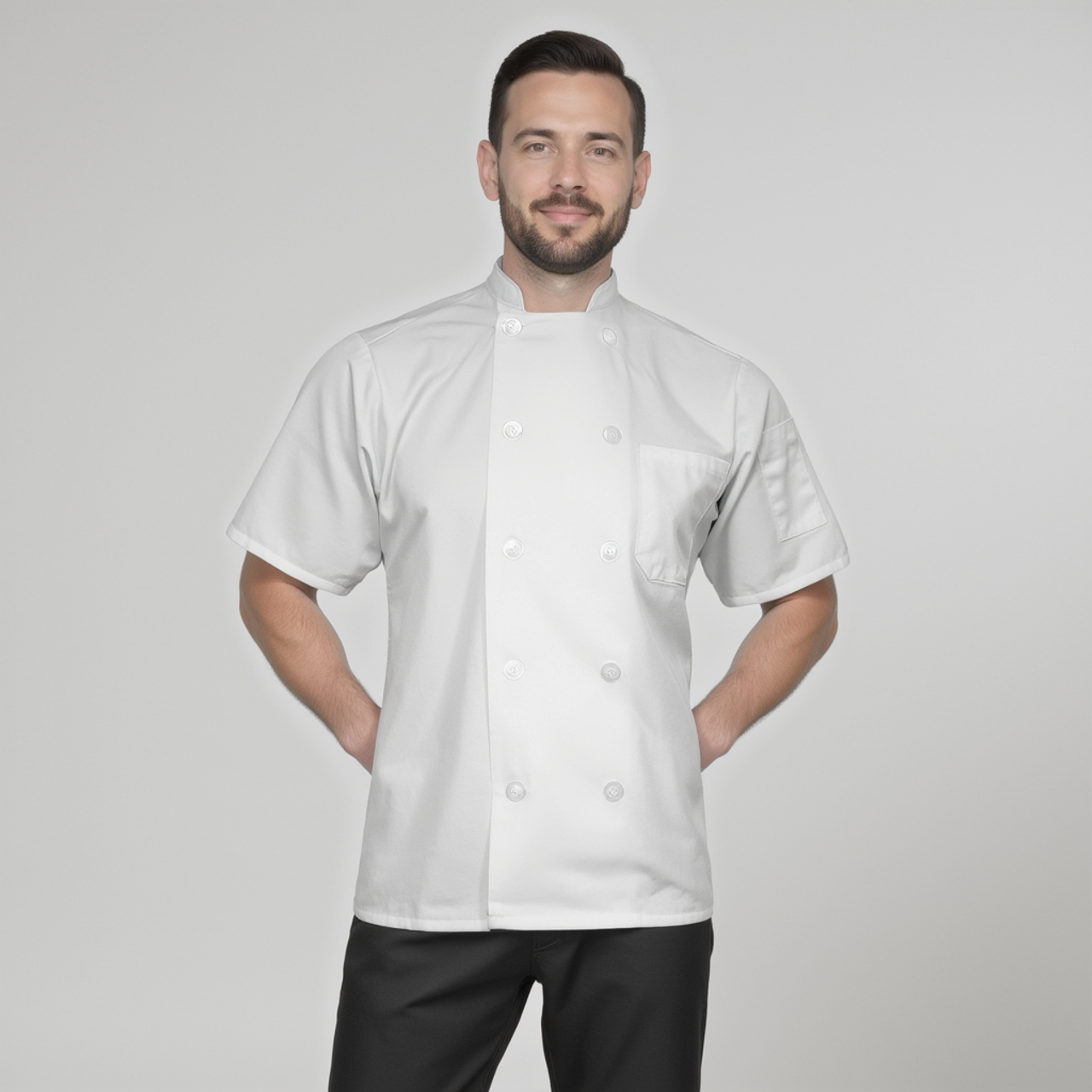 ChefsCloset Poplin Short Sleeve 10 Button Chef Coat White