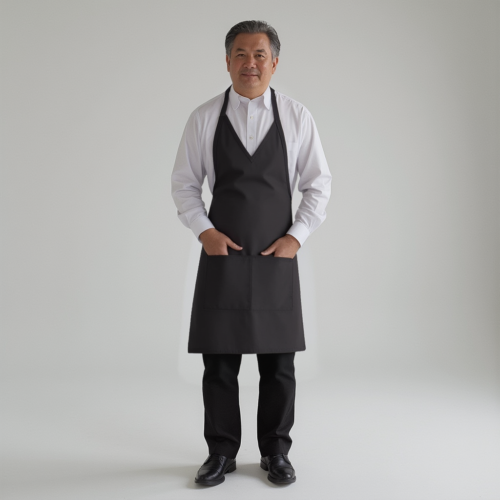 Premium V Neck Black Tuxedo Apron with 2 Pockets - Chef's Closet