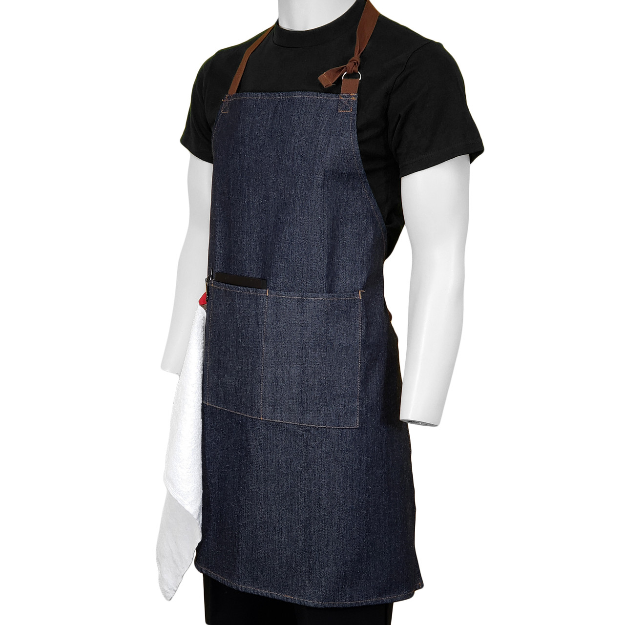 Denim 3 Pocket Bib Apron | Long Denim Apron