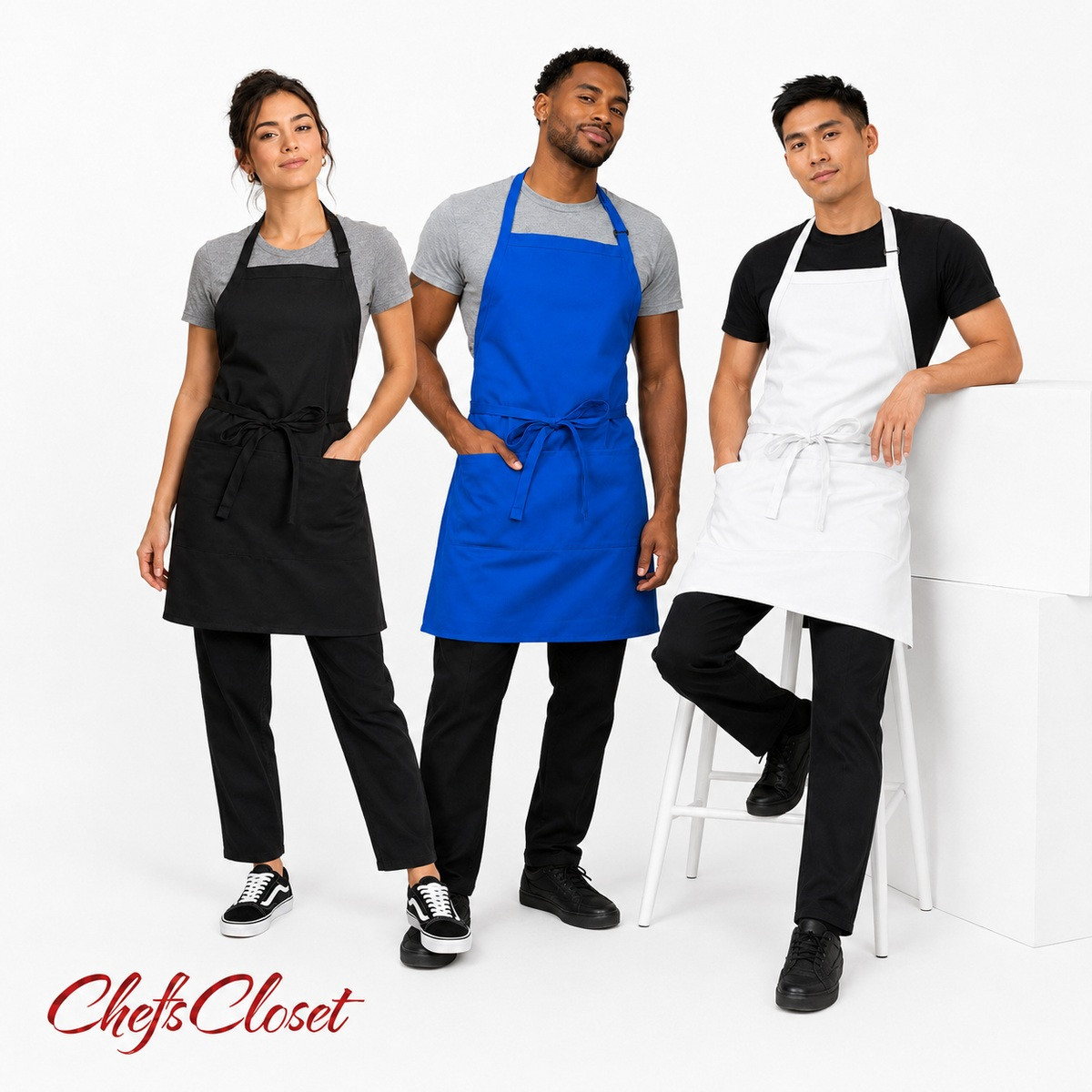 ChefsCloset Spun Poly Bib Apron, Adjustable Neck, w/Two Pockets