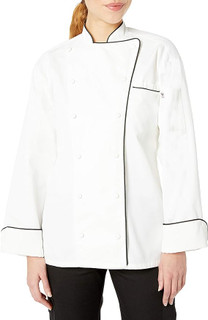 Executive 12 Cloth Covered Button Chef Coat with Contrasting Piping - Clearance White