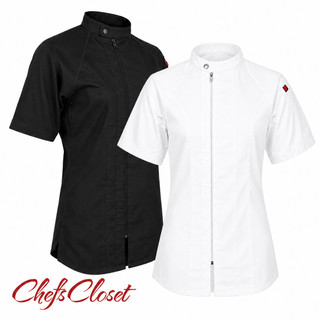 Women's Short Sleeve Harlem Chef Coat Black and White