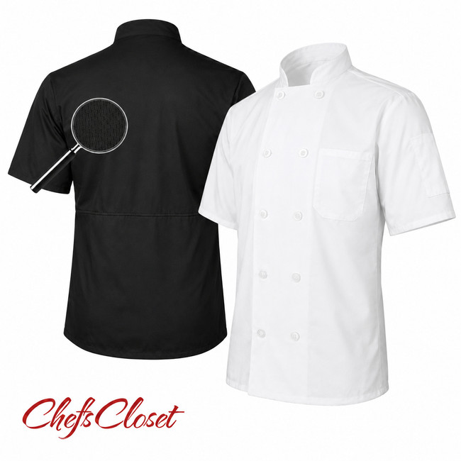 ChefsCloset Short Sleeve 10 Button Chef Coats with Mesh Back