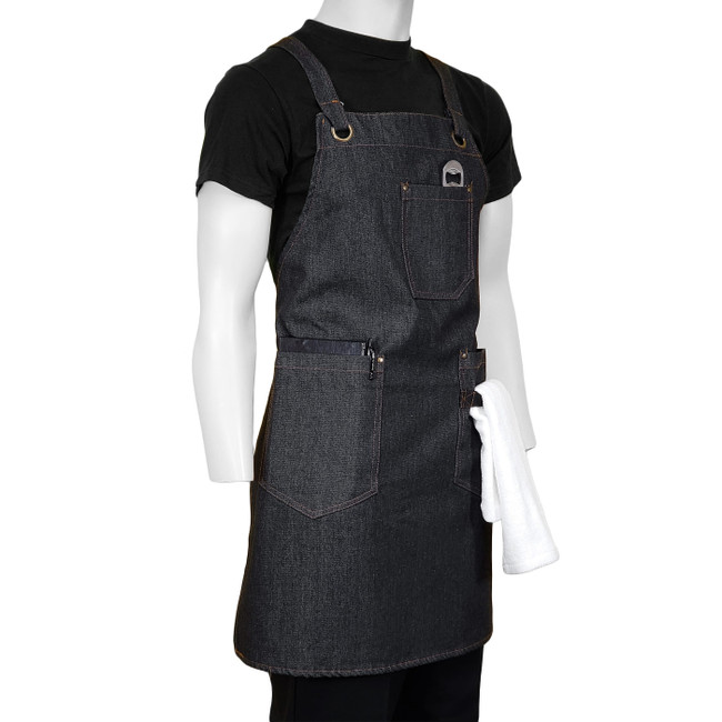 Cross Back Denim Apron | Black Denim Apron with Pockets