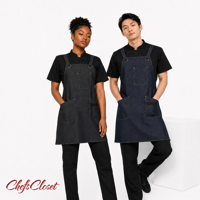 ChefsCloset Denim Allentown Cross Back Bib Apron  3 Pockets