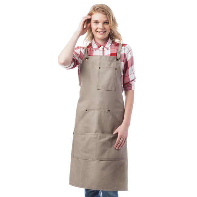 Woodland Cross Back Bib Canvas Apron Khaki Woodland Cross Back Bib Canvas Apron Khaki