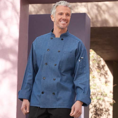 Classic Chambray Black Button Cotton Twill Chef Coat - Clearance