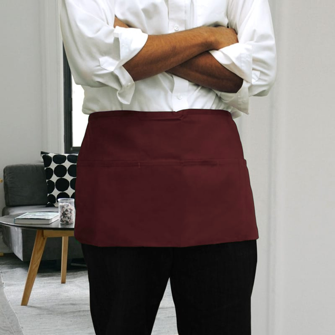 Clearance Waist Apron 3 Pockets, Burgundy Clearance Waist Apron 3 Pockets, Burgundy