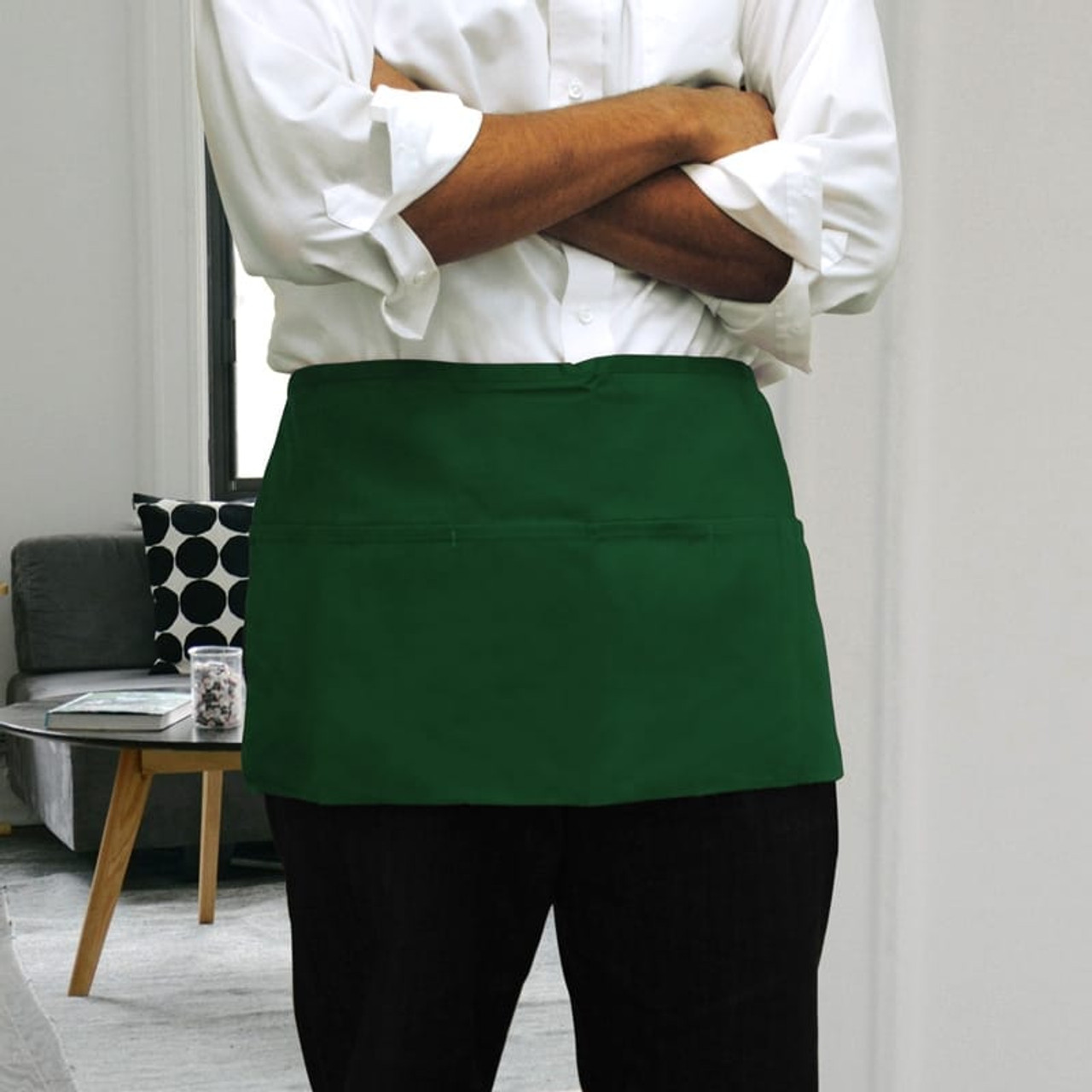 Unisex 3 Pocket Waist Apron - Black Polyester/Cotton Blend For Kitchen Server Waitress