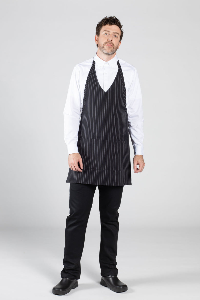 Formal V-Neck Apron, Pin Stripe