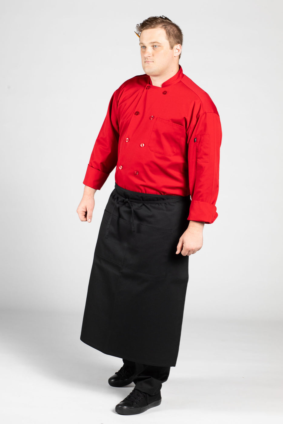 Three-Section Pocket Bistro Apron, Black