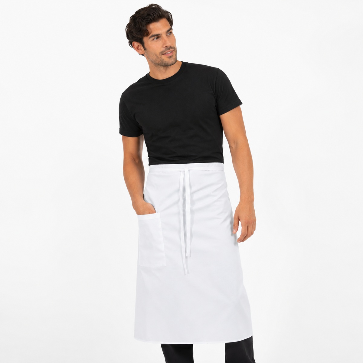 Full Bistro Apron  1 Pocket, White