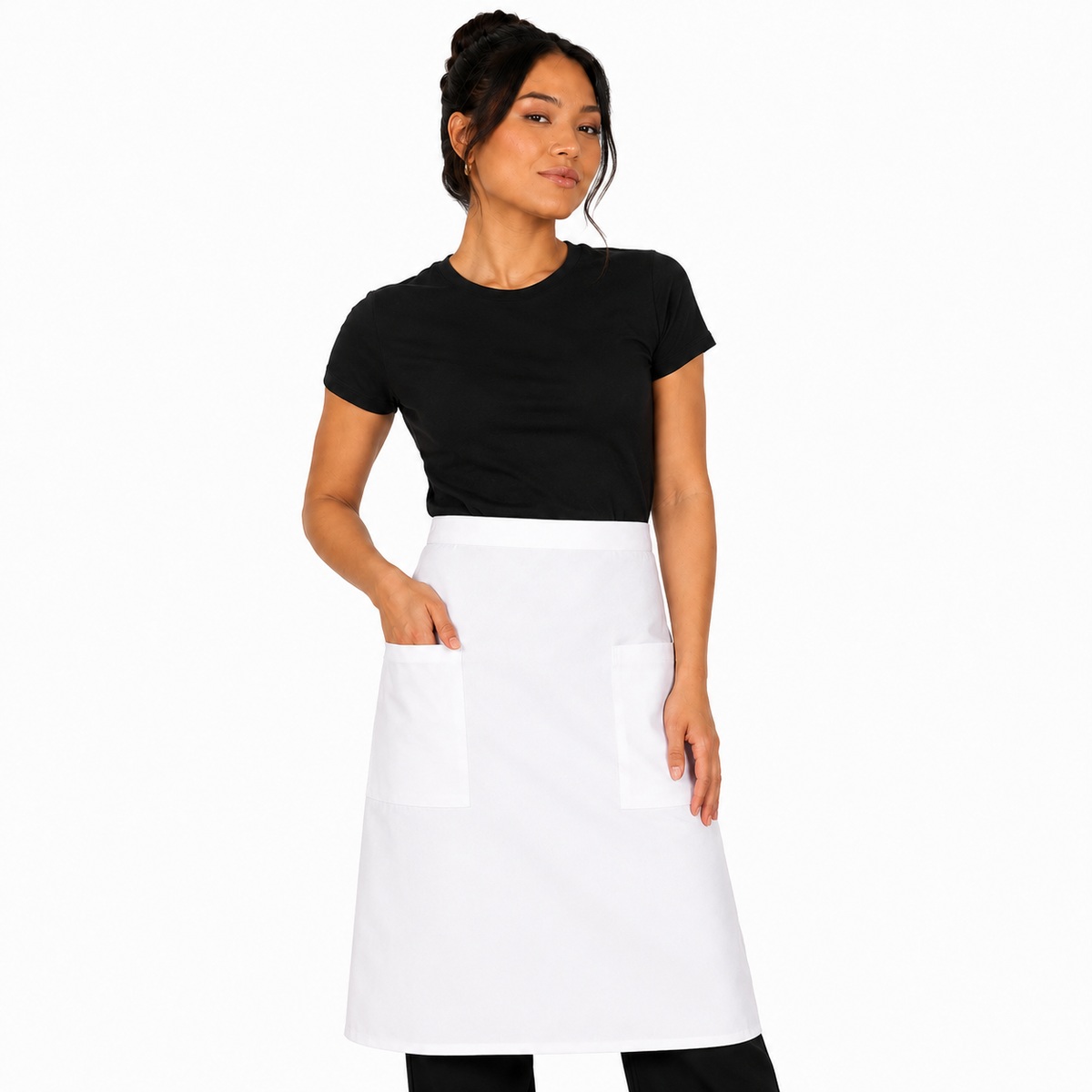 Full Bistro Apron, 2 Pockets, White