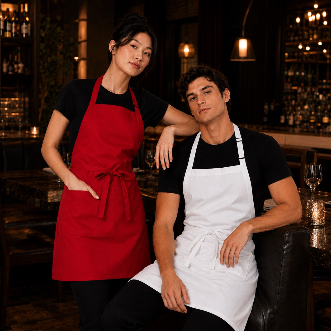 Premium Adjustable Neck 2-Pocket Butcher's Apron in Restaurant