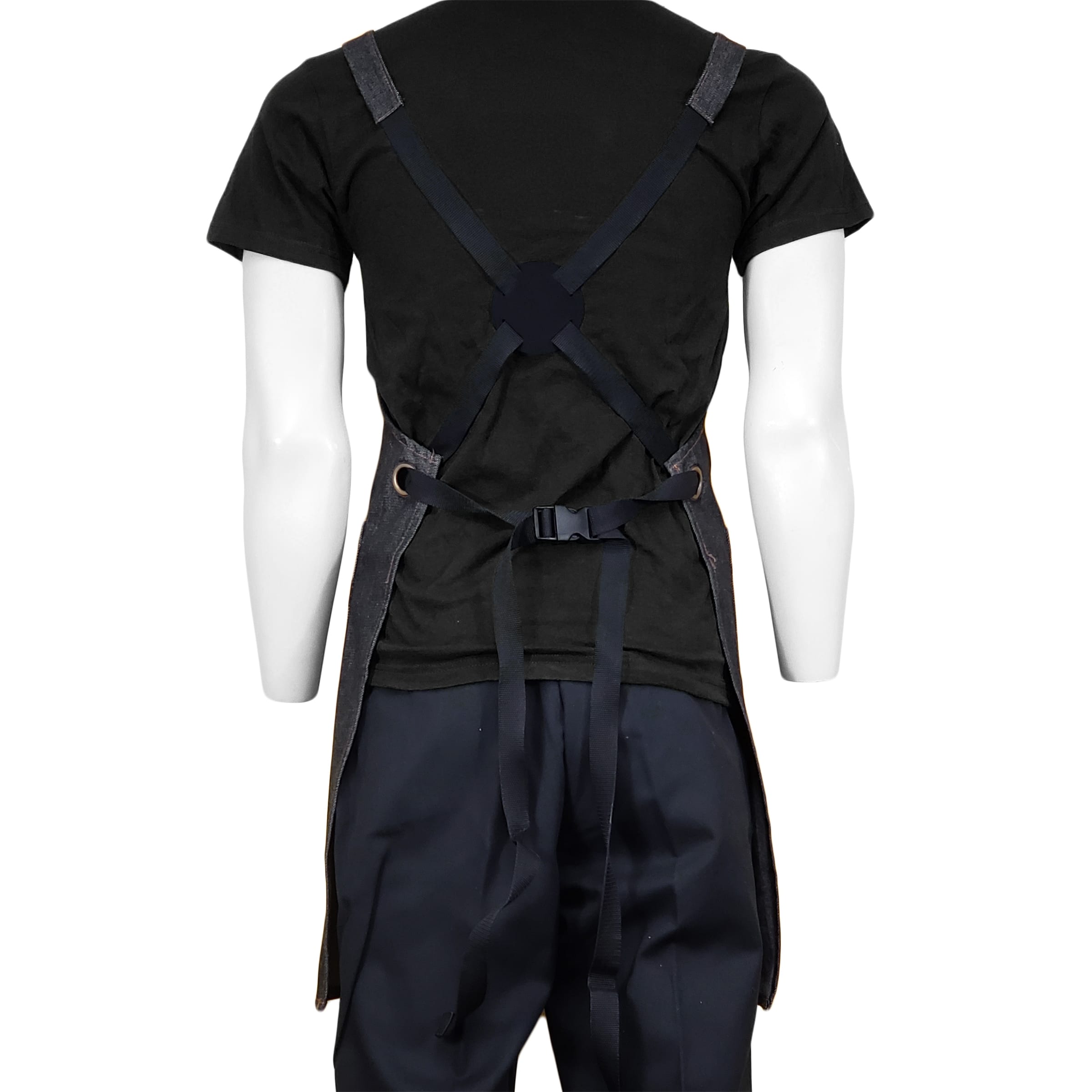 Cross Back Denim Apron | Black Denim Apron with Pockets