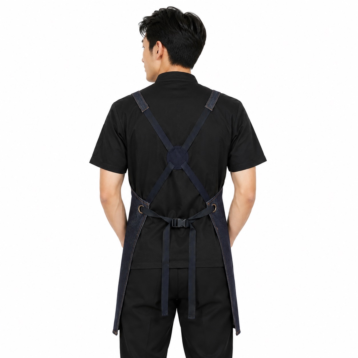 Cross Back Denim Apron | Black Denim Apron with Pockets