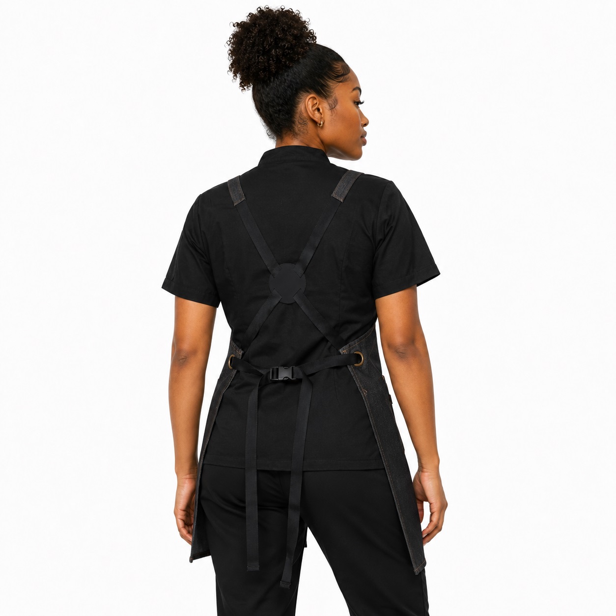Cross Back Denim Apron | Black Denim Apron with Pockets