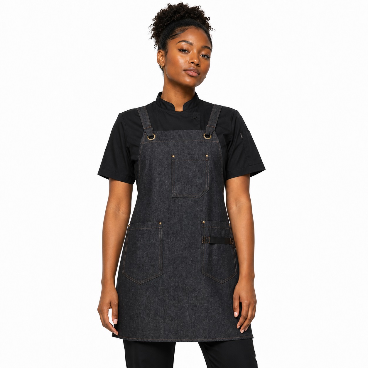 Cross Back Denim Apron | Black Denim Apron with Pockets
