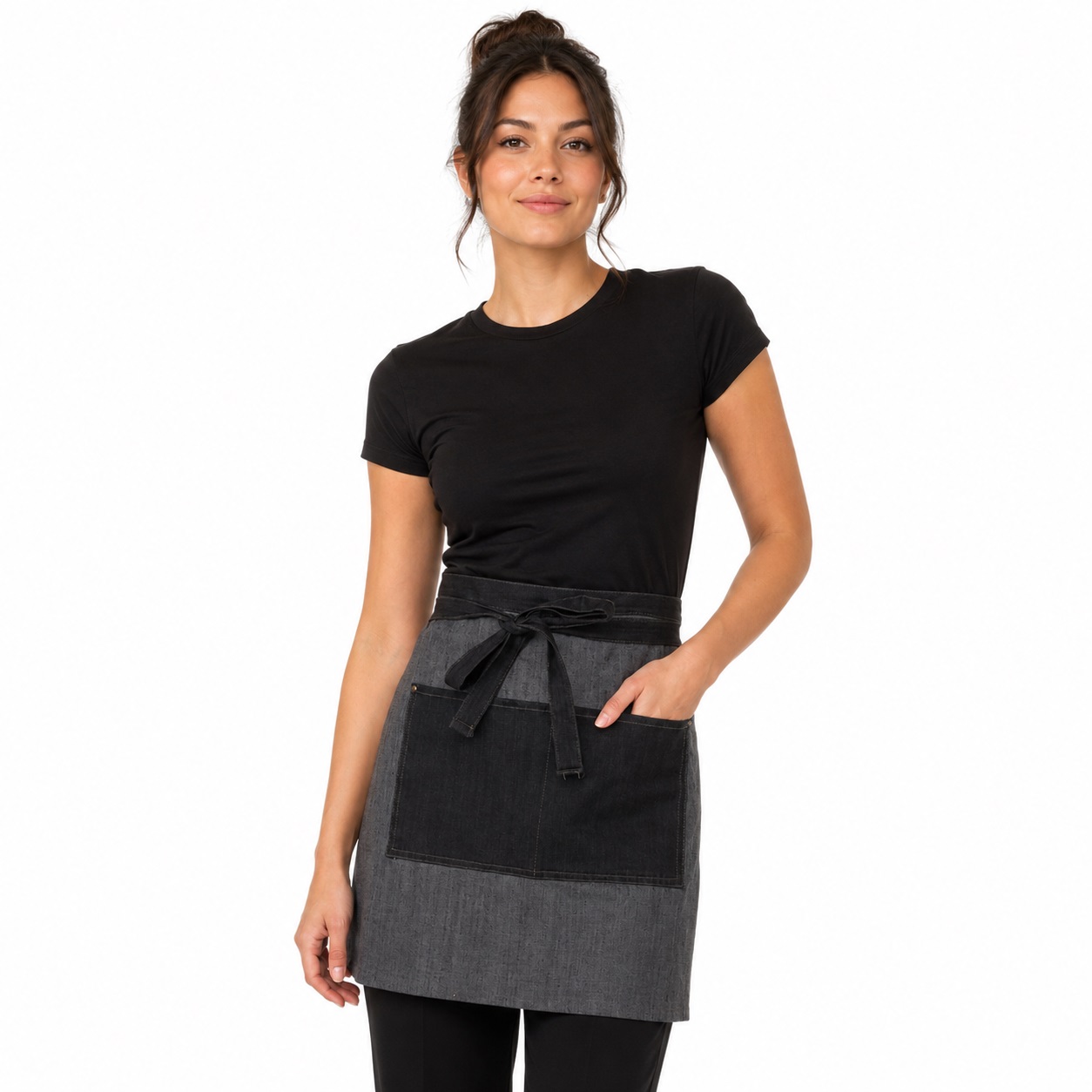 ChefsCloset Denim Allentown Half Bistro Apron Graphite/Black Contrast