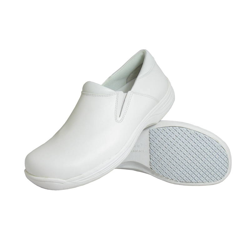 white leather slip resistant shoes